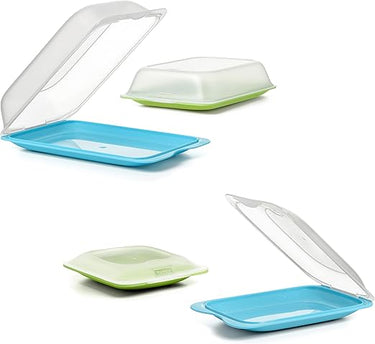 TATAY Porta Embutidos Fresh | Set de 4: 2 Maxi + 2 Mini | Tupper Embutido Nevera | Tapa Extraíble, Apilable | Apto Congelador, Microondas y Lavavajillas | Libre de BPA, Color Azul y Lima